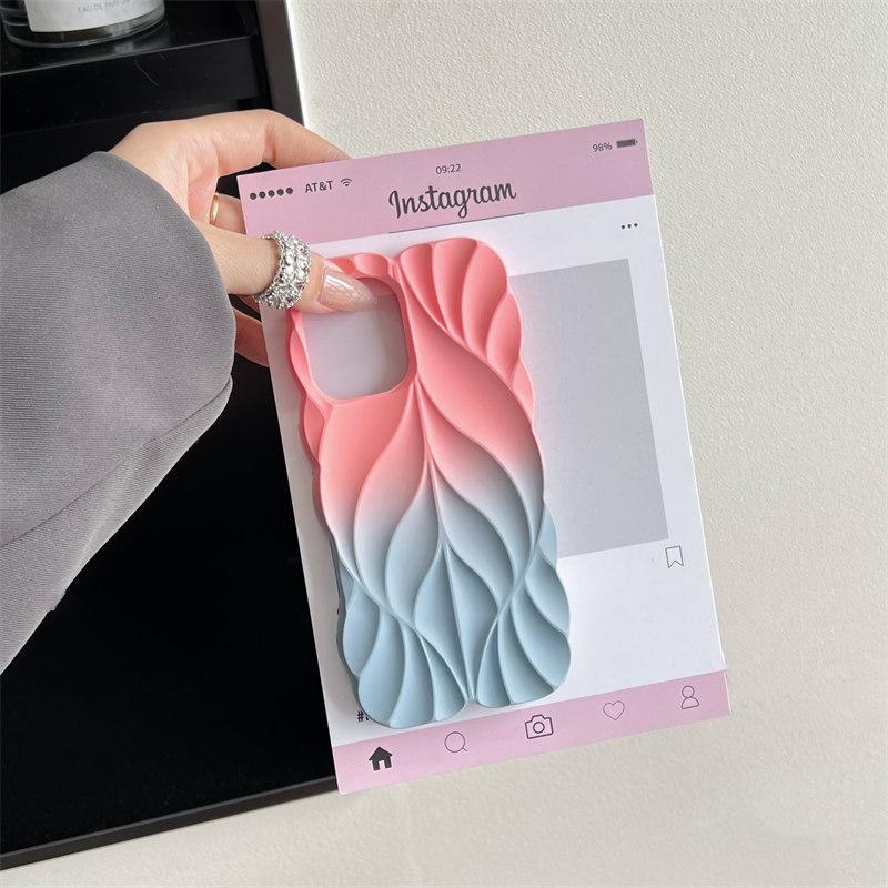 Luxury Gradient Spray 3D Leaf Soft Silicone Case for iPhone 16 Pro Max 15 14 Plus iPhone 13 All-Inclusive Fall Protection Cover