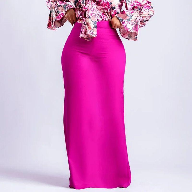 

Solid Color High Waisted Mid Length Skirt Pure Color High Waist Mid-Length Skirt Pink Skirts L(L)