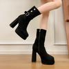 Versatile British Style High-heeled Medium Boots for Women 2025 New Autumn Models with Skirts To Increase Height and Thin Boots Martin Boots for Women