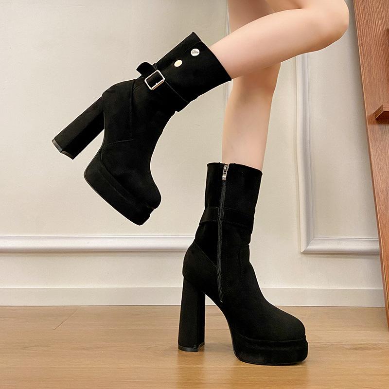 Versatile British Style High-heeled Medium Boots for Women 2025 New Autumn Models with Skirts To Increase Height and Thin Boots Martin Boots for Women