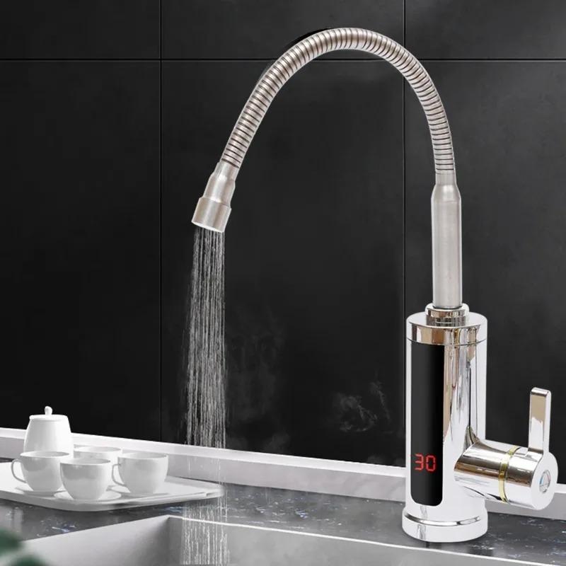 3KW Instantaneous Electric Tap, 360° Rotatable Heated Kitchen Faucet with LCD Temperature Display