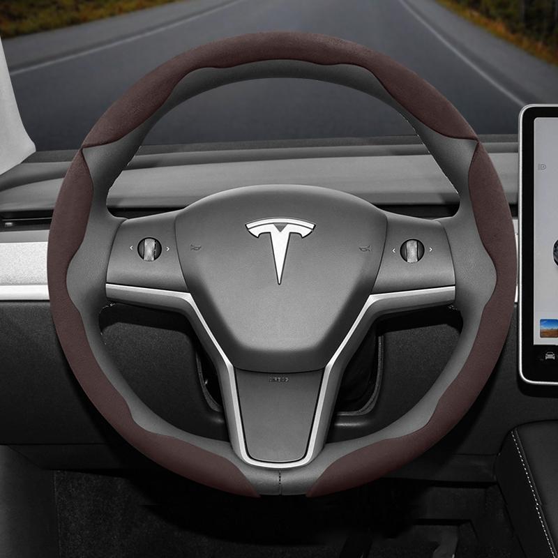 Suitable for Tesla Anti-Slip Buckle Segmented Suede Steering Wheel Cover Suitable for Model 3 Highland 2024 Y X S Juniper Cybertruck Accessories