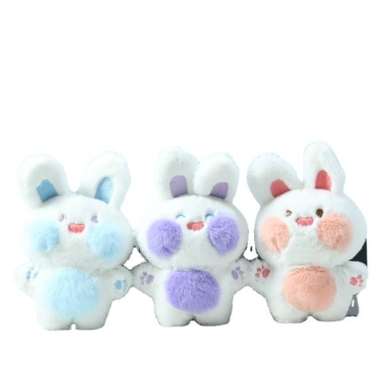 Charming Pink And Blue Plush Bunny Doll Cartoon Keychain Soft Toy For Bags
