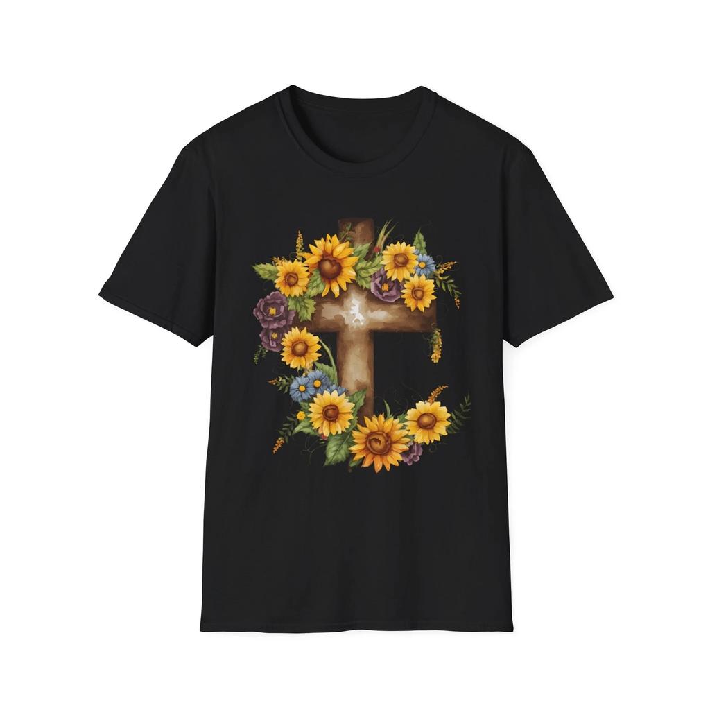 Floral Cross Tee - Faith Based T-Shirt, Christian Gift, Church Apparel,