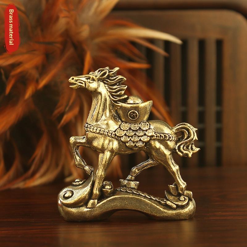 1PC Brass Horse Step On Coins Lucky Statue Feng Shui Desk Ornament Zodiac Animal Figurines Miniatures Pure Copper Crafts