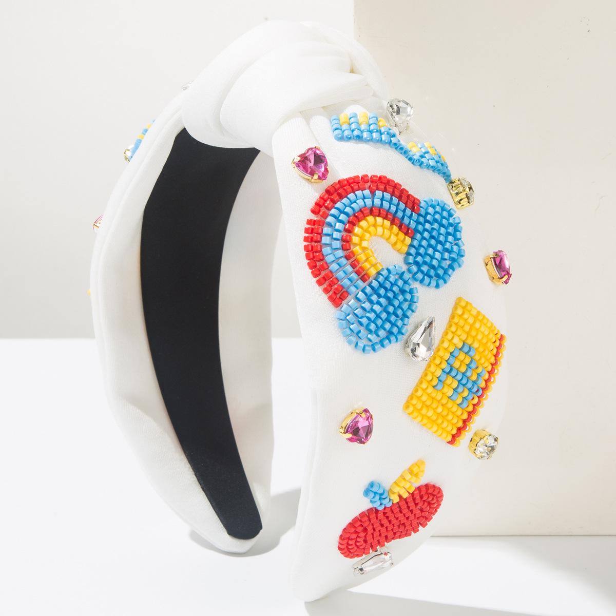 

Популярная повязка на голову от Amazon с буквами, инкрустированными бриллиантами, радужными карандашами, рисовыми бусинами, сшитая с высококачественными аксессуарами для волос One Size