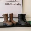 Thick-soled Martin Boots Women's British Style 2025 New Autumn Retro Belt Buckle Western Short Boots Slim Locomotive Boots