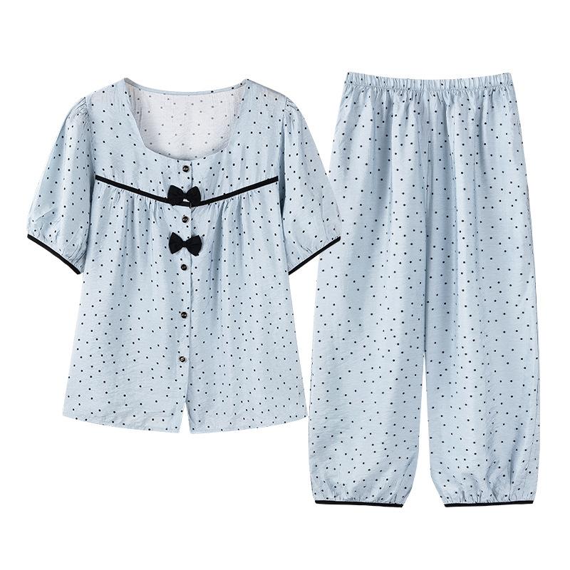 Pajamas Women's 1011 New Summer Thin Short-sleeved Tencel Court Style Large Size Can Be Worn Outside Loungewear Suit