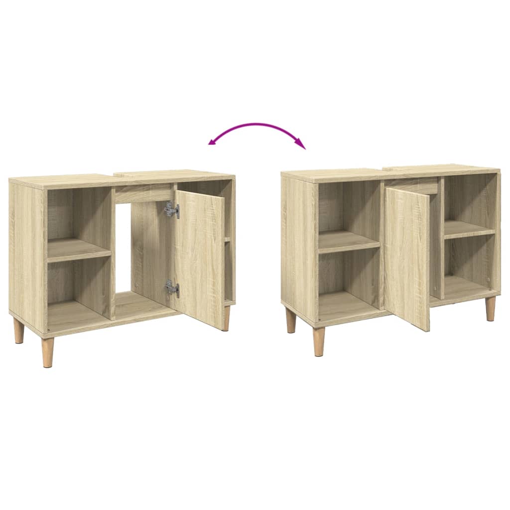 Modern bathroom cabinet with a storage unit under the washbasin, open storage on both sides, and a door storage in the middle, 80x33x60 cm