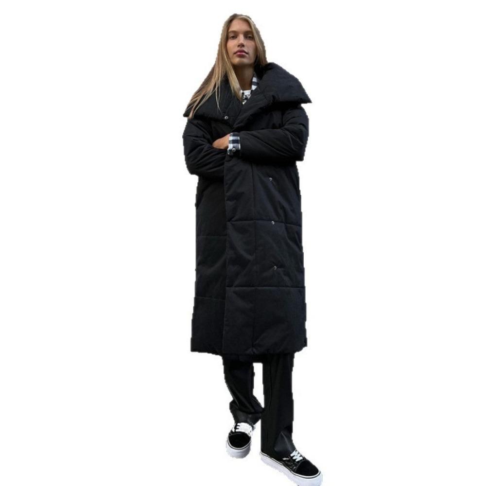 Women Long Wrap Puffer Coat Wide Collar Belted Waist Winter Warm Outerwear