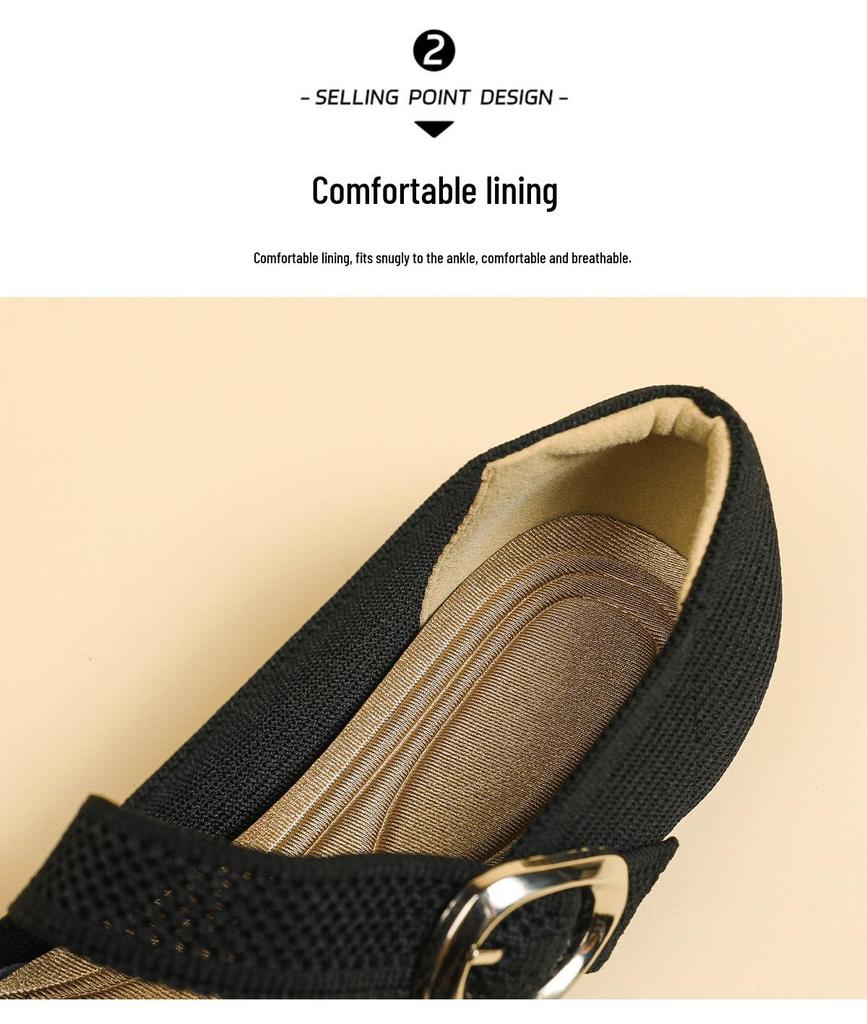 2024 Square Toe Queen's Knit Mary Jane Loafers - Soft Sole, Low Cut, Spring/Summer Style.