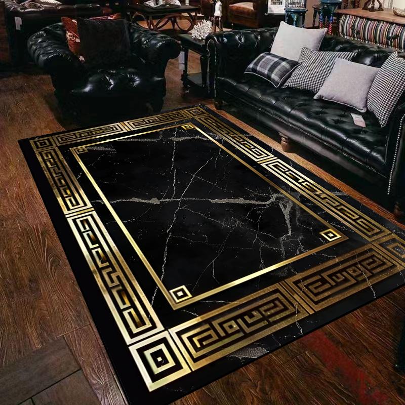 Leichter Luxus Schwarz Gold Teppich Wohnzimmer Marmor Dekoration Sofa Couchtisch Bereichsteppiche Zuhause Schlafzimmer Rutschfest Büro Fußmatten