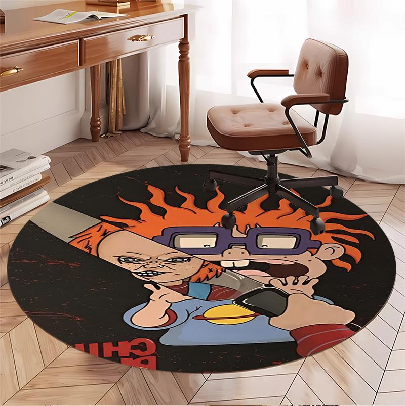 Bride of Chucky Pattern Round Rug, Indoor/Outdoor Mat, for Picnic, Gameroom, Bedroom, Office, Living Room, Home Decor Carpet, Birthday Gift