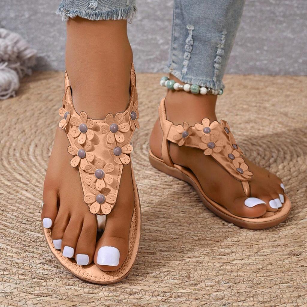 Sandały Damskie w Stylu Boho Na Koturnie Płaskie Klapki Sandały Damskie Z Kwiatowymi Zdobieniami Modne Sandały SandaLias Femininas