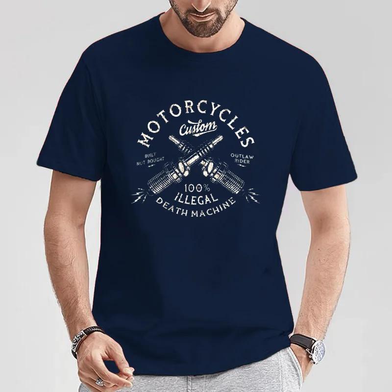 

Винтажная футболка с изображением мотоциклов Chopper Bobber Motorcyclist, повседневная мужская футболка с круглым вырезом и коротким рукавом, размер S-5XL XXXXXL темно-синий