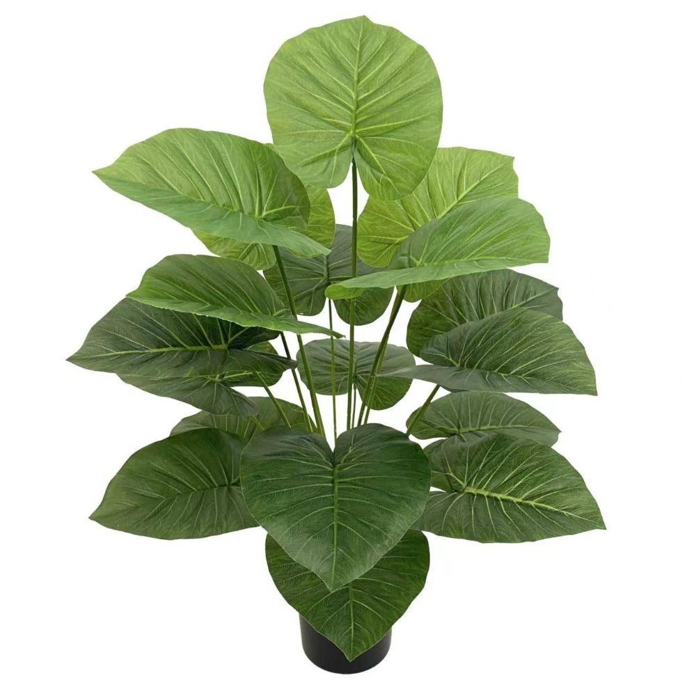 18 Leaves Artificial Tropical Taro Leaf Lifelike Green Taro Leaves  Office Desktop Decoration