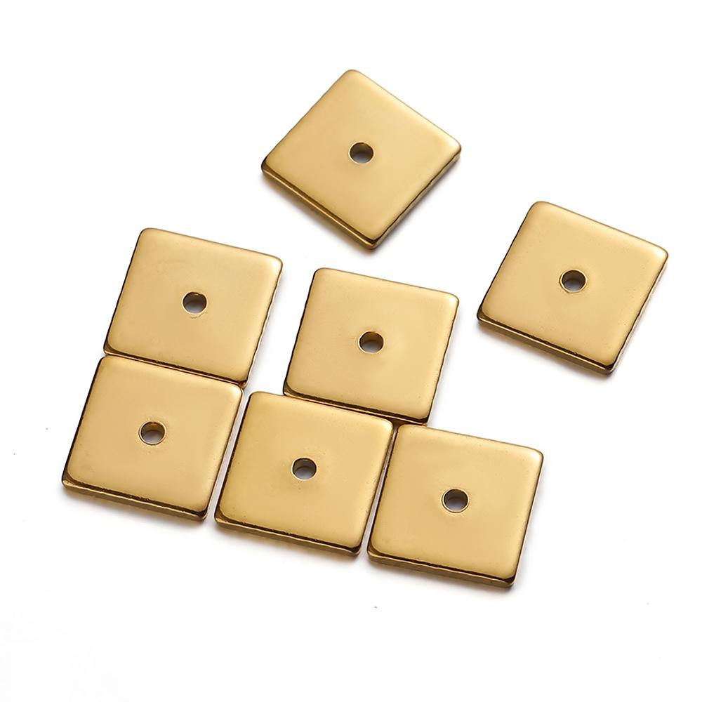 50pcs 8mm Stainless Steel Square Flat Spacer Beads Loose Beads Hole 1.3mm Gold Color Bead for Jewelry Making DIY Wholesale
