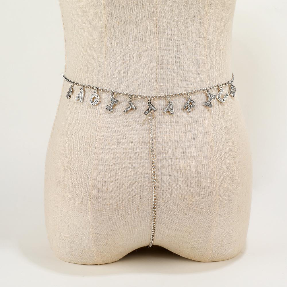 Модная цепочка на талию, многослойная хип-хоп рок-цепочка, многоэлементный алфавитный лоскутный пояс, панк-цепочка для тела