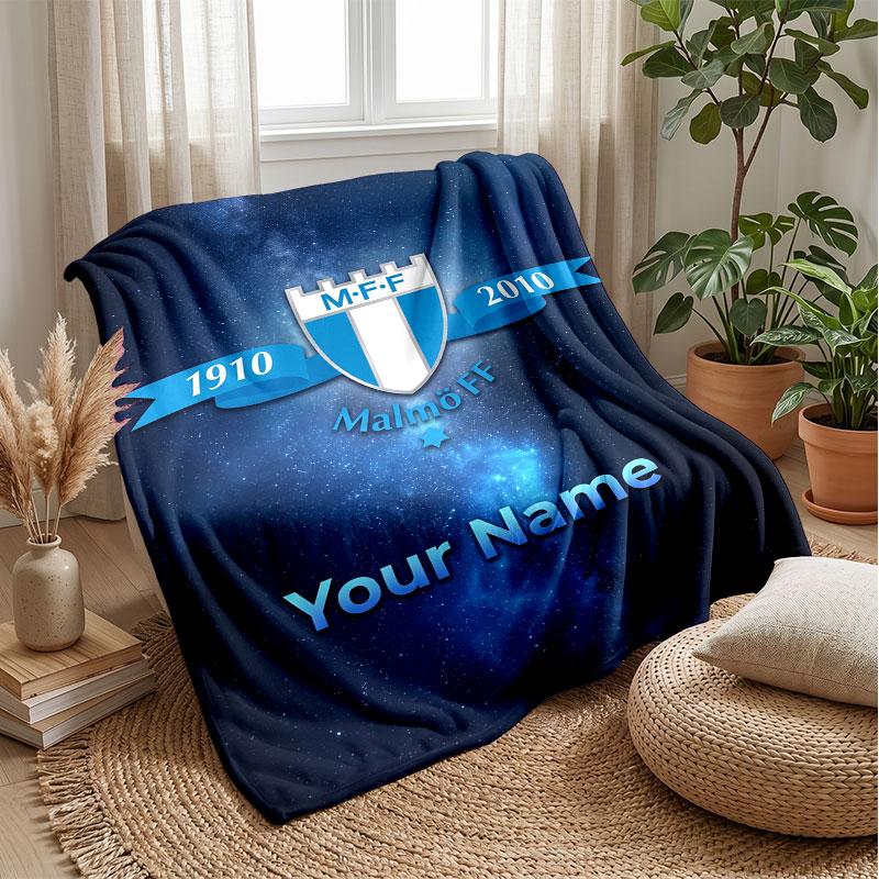 Malmö FF Testo Nome Personalizzato Coperta in Flanella Logo Calcio Coperta Plaid in Pile Personalizzata Regalo Speciale per Divano Camera da Letto Casa