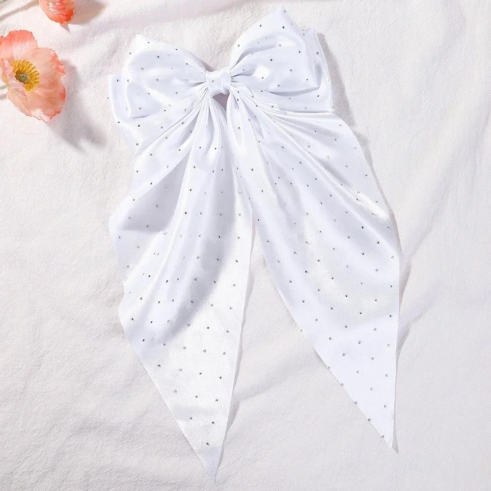 RAINBOW BOWS 13" Satin Rhinestone Long Tassel Bow Streamer Hair Clip for Women Girls Hairpin Barrette Headwear Hair Accessories