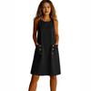 Women's Summer Simple Sleeveless Dress Round Neck Loose Straight Medium and Long Button Pocket Vest Skirt Multi-color