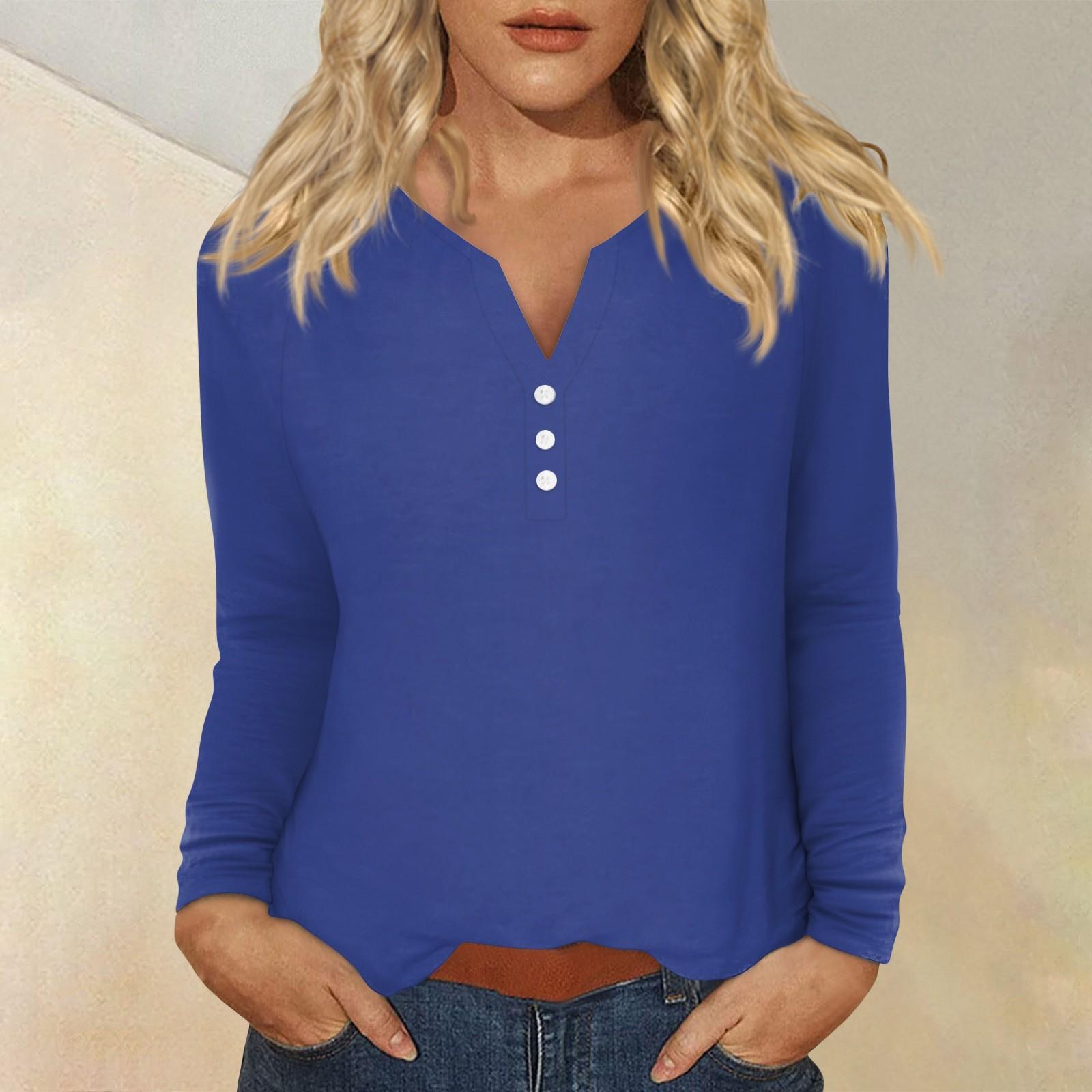 

Женская модная повседневная футболка с v-образным вырезом и длинным рукавом с принтом, топ на пуговицах XL