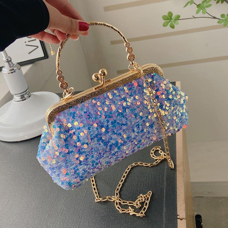 New Versatile Metal Hand-held Sequined Small Bag Women's Shiny Shoulder Bag Fashionable Texture Messenger Small Square Bag