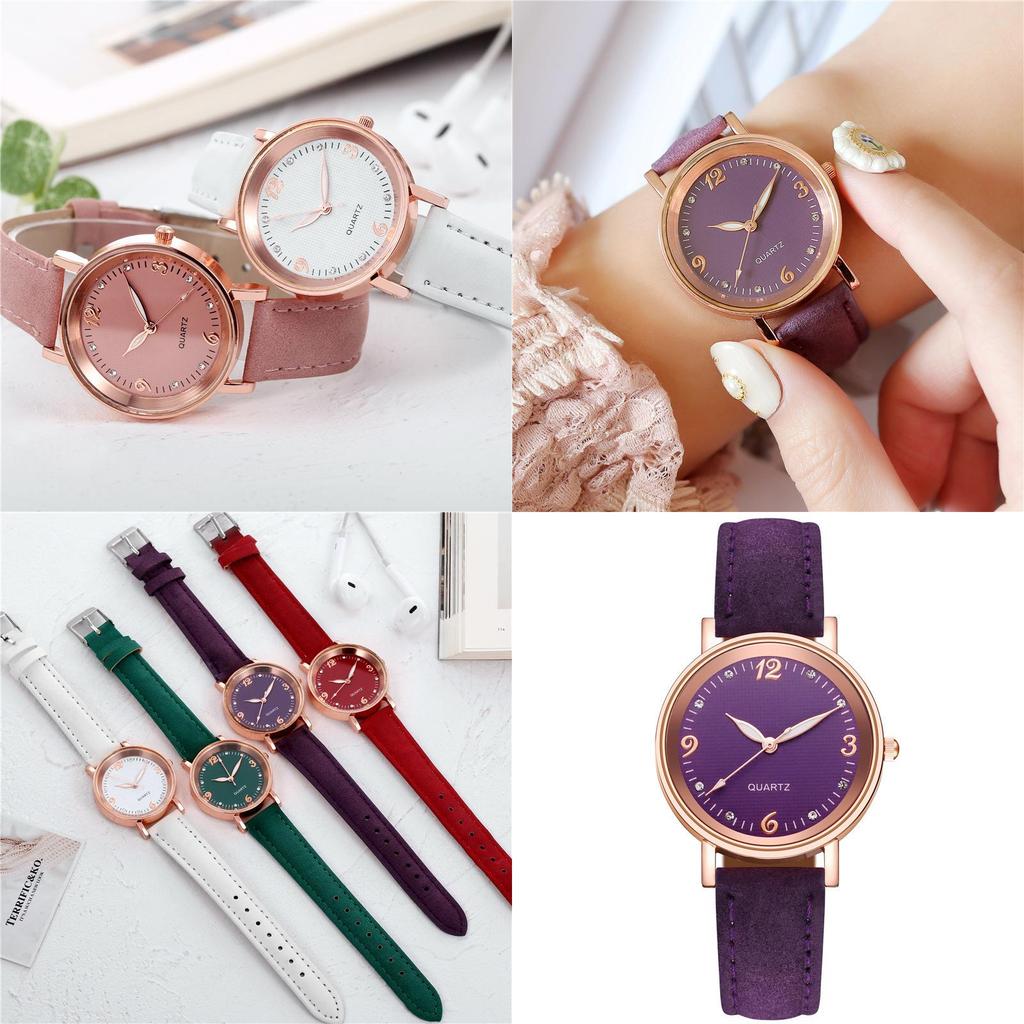 Módní dámské quartzové hodinky s dekorativním nočním světlem a koženým řemínkem