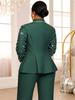 Elegant DarkGreen Turn Down Collar Long Sleeve Blazer Beaded Office Ladies Work Church Evening Party Blazer