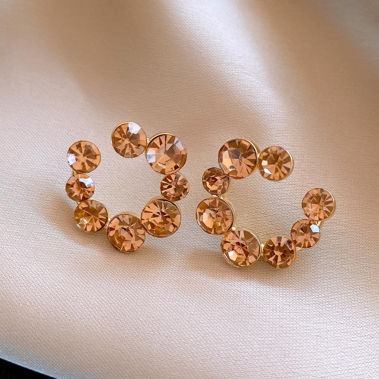 Silver Needle French Simple Diamond Geometric C-Shaped Earrings Earrings Personalized Delicate Earrings Women