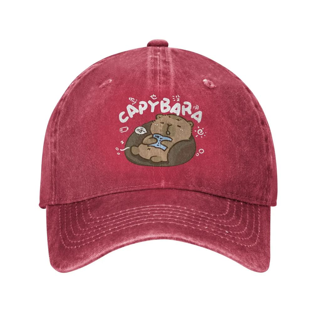 Funny Capybara Cartoon Print Cotton Baseball Cap Casual Unisex Adjustable Summer Breathable Hat
