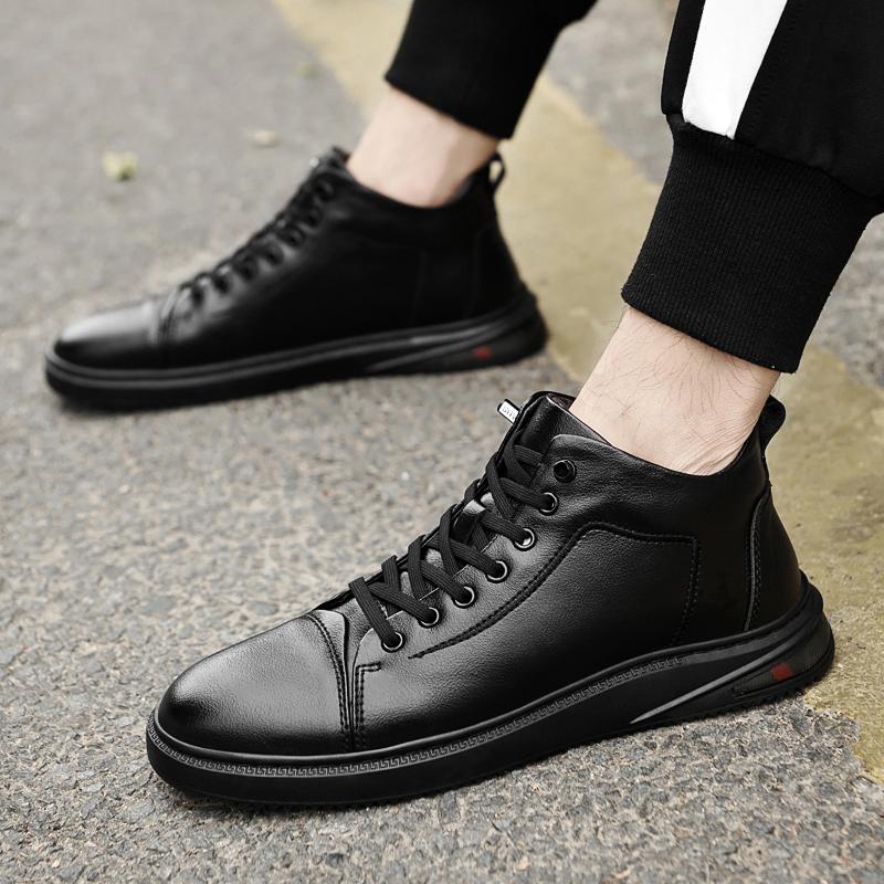 Fashion Genuine Leather Warm Winter Boots Men All-match Men Boots 2024 New Mens Sneakers Classic High Top Male Breathable Walking Shoe