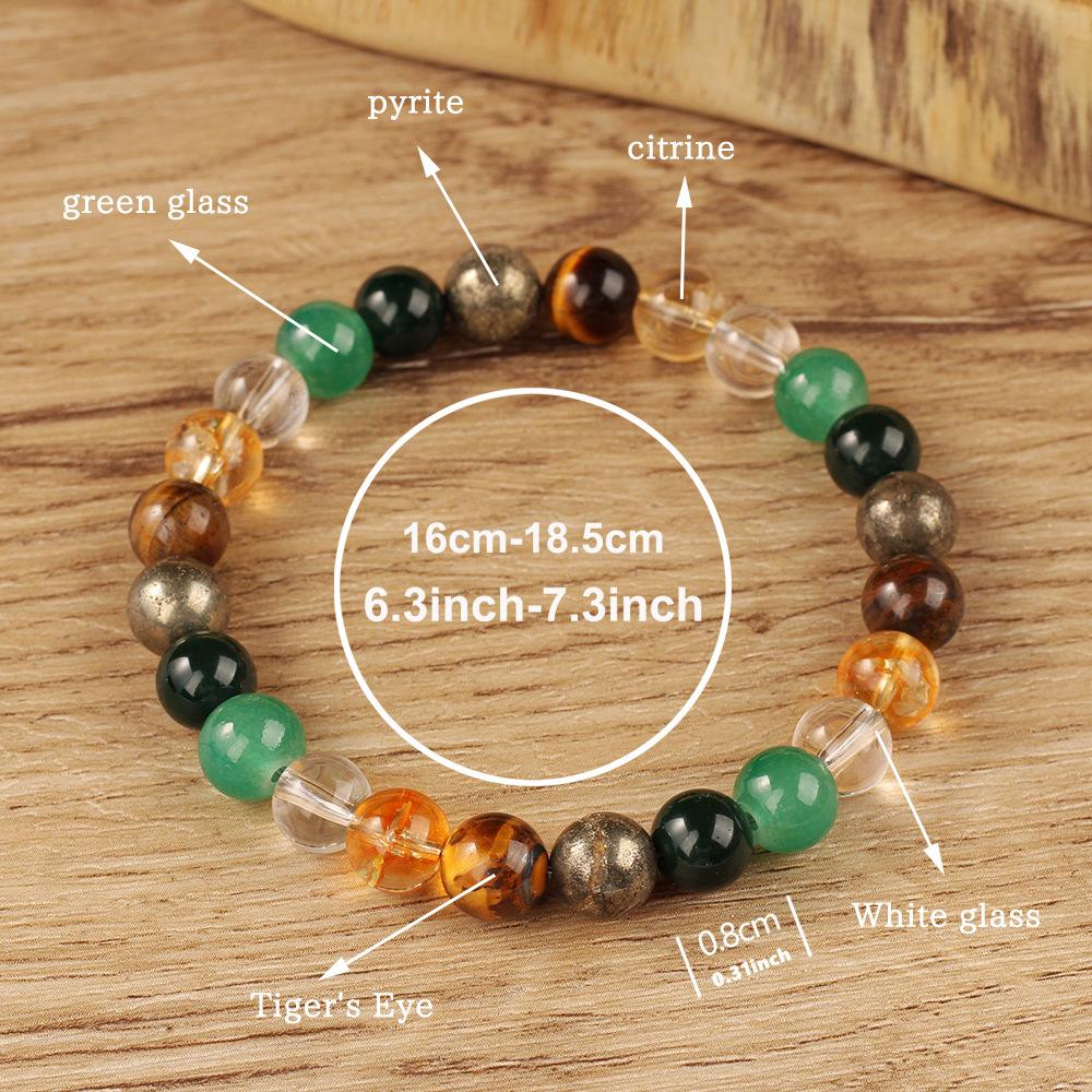 Tiger Eye Green Aventurine Pyrite Citrine And Clear Quartz Beaded Bracelet Earthy Fashion Jewelry For Men Women Daily Wear Simple Versatile Accessory