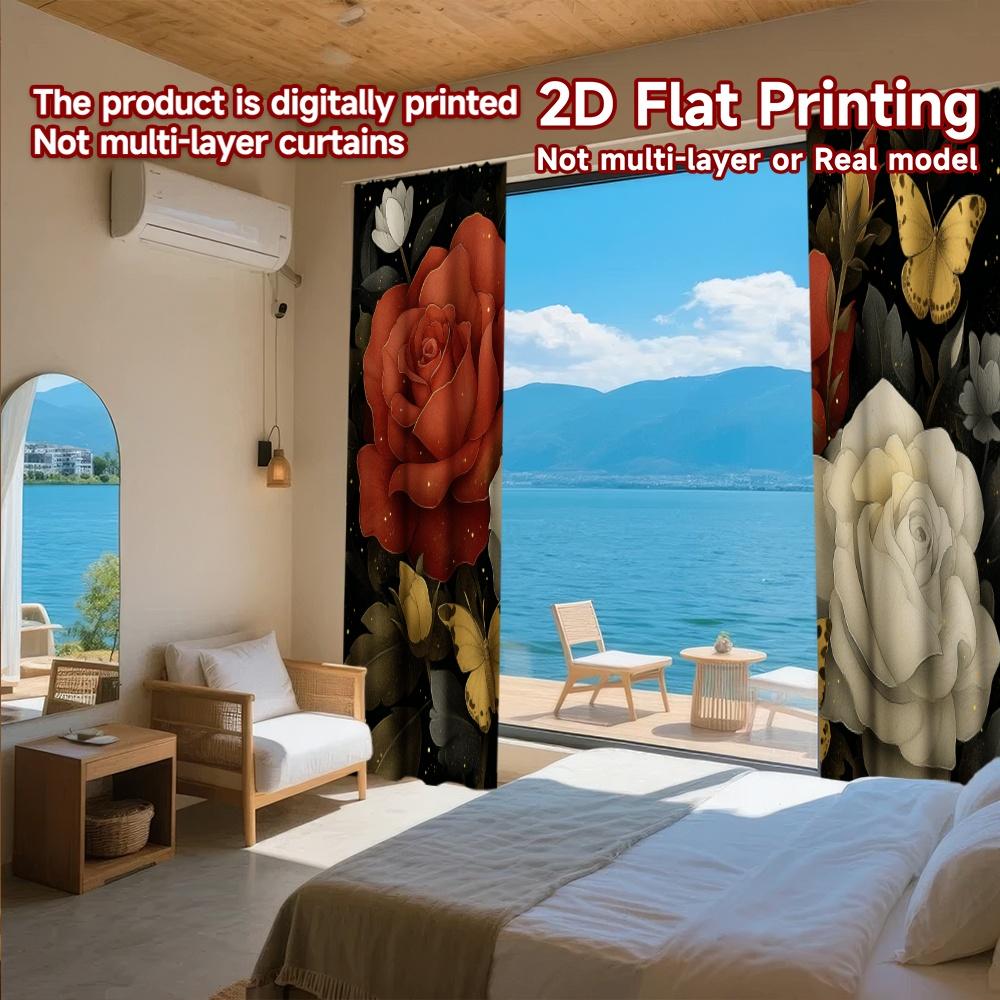 2D FLAT PRINTING 2pcs Curtains (Without Rod) Floral Elegance with Butterflies (2) Women is Day Festival Fashion Curtains