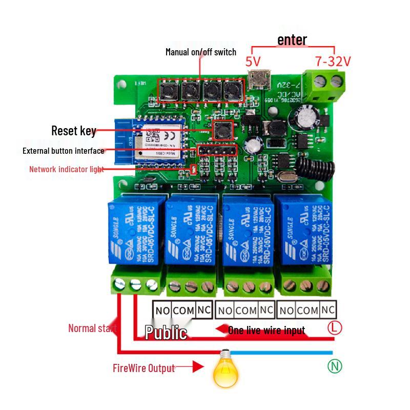 Graffiti Tuya 3-Mode WiFi Smart 4-Channel Power Switch Module with DC7-32V Circuit Breaker & Voice Control.