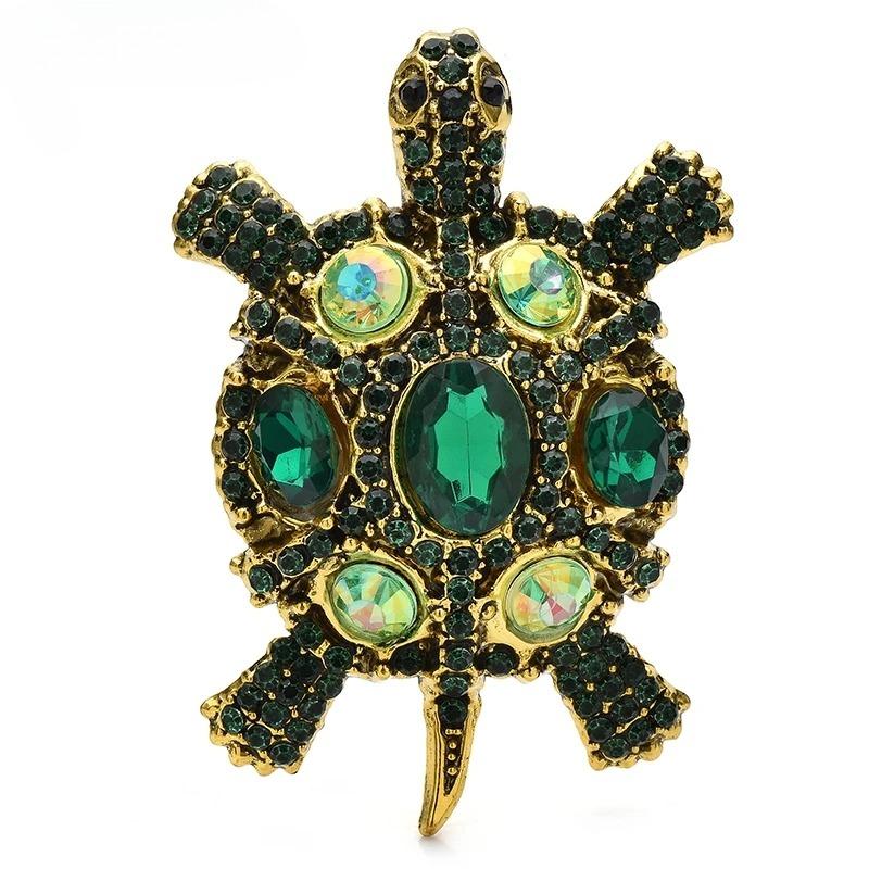 Vintage Rhinestone Turtle Badges for Women Men Swimming Sea Animal Party Brooch Pins Gifts