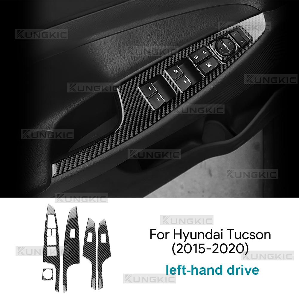 Real Soft Carbon Fiber Sticker For Hyundai Tucson TL/TLE J6 2015 2016 2017 2018 2019 2020 Car Window Lifting Panel Interior Trim