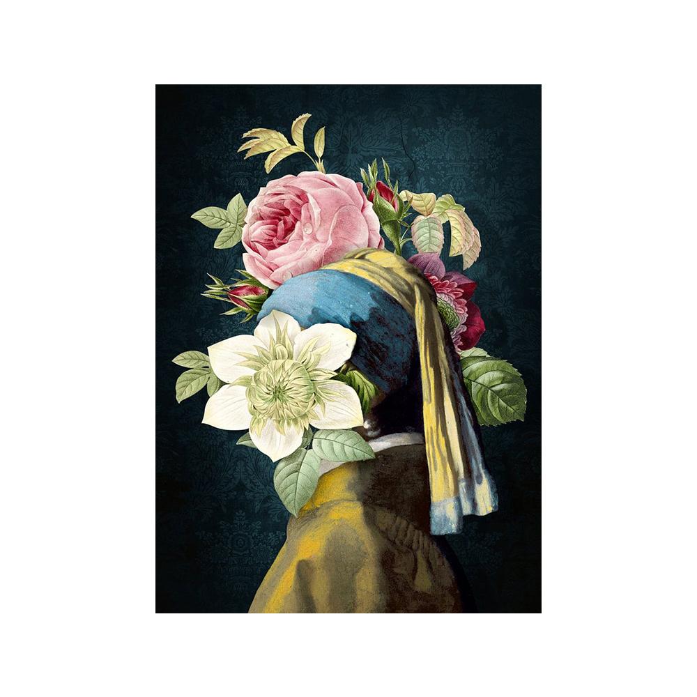 

Абстрактное искусство, забавная девушка с жемчужными серьгами, плакаты, граффити, женское лицо, цветок, холст, живопись, настенные художественные картинки для домашнего декора A4 21x30cm no frame