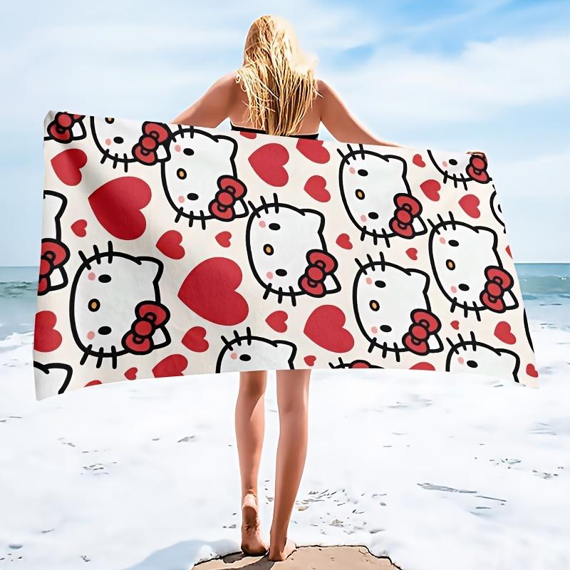 Hello Kitty Red Heart Beach Towel Single Sided Print Soft Microfiber Beach Towel Pool Beach Vacation Accessory Sweet Lovely Gift