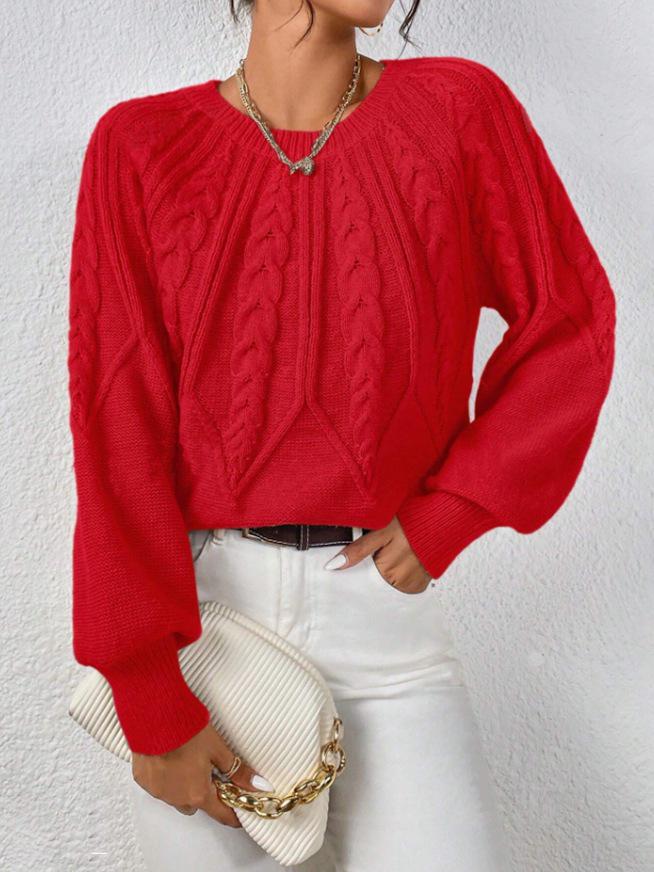 Women's Round Neck Cable Knit Sweater - Long Sleeve, Solid Color, Autumn Winter Versatile Pullover.