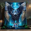 1pc Winged Wolf & Wolf with Glowing Blue Eyes - Northern Lights Night Scene Flannel Blanket - Extra Large Throw for Bed, Sofa, C