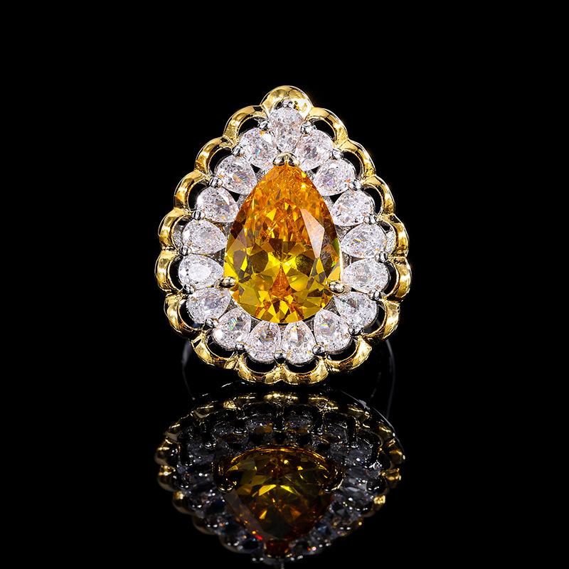 New Vintage Ring Full Diamond Droplet Ring Paraiba Gemstone Emerald Zircon Ring