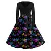 Women's Casual Fashion Halloween Printed V-Neck Vintage Dress