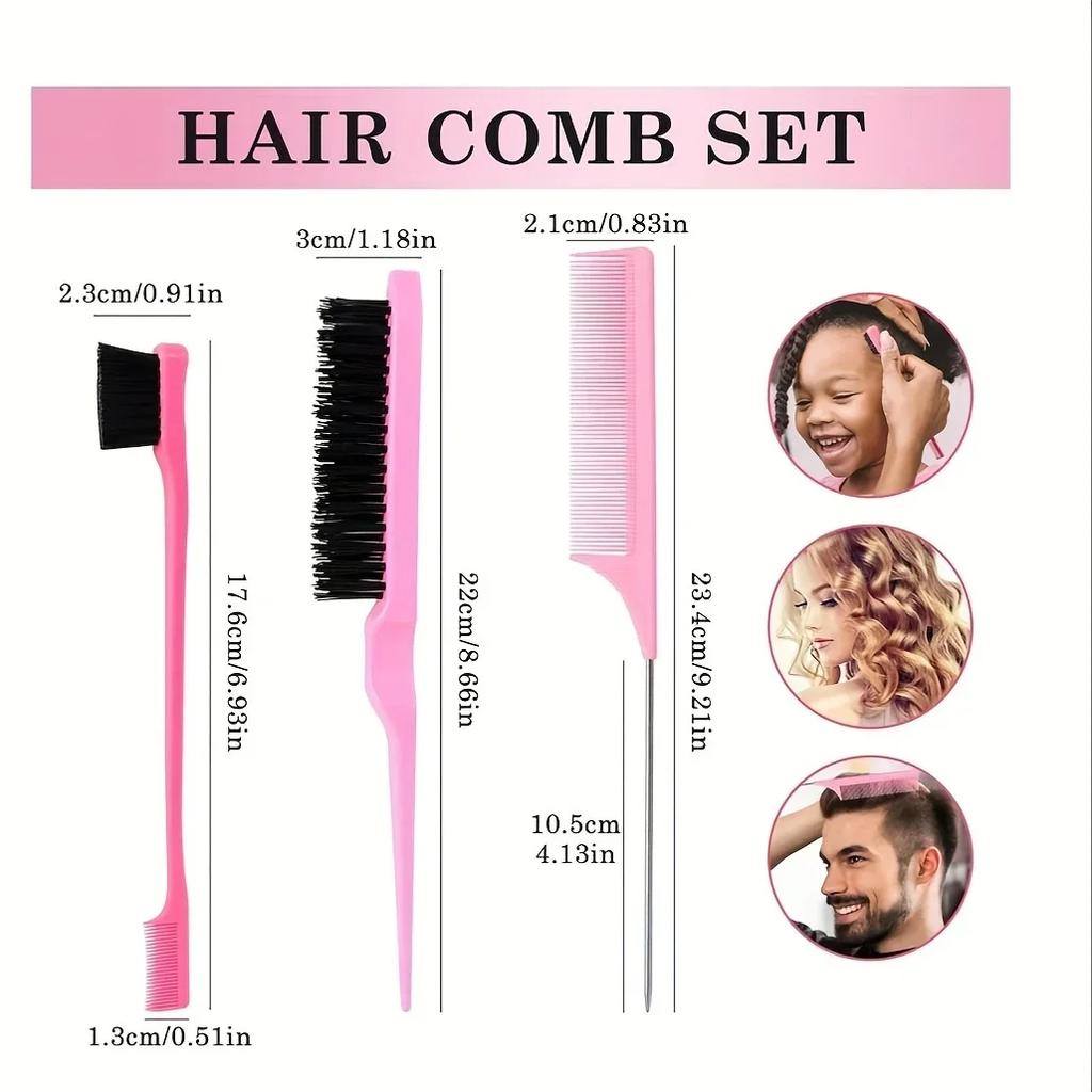3 Stück/Set Slick Back Haarbürsten-Set Borstenhaarbürste Kantenkontrollbürste Toupierkamm für Damen