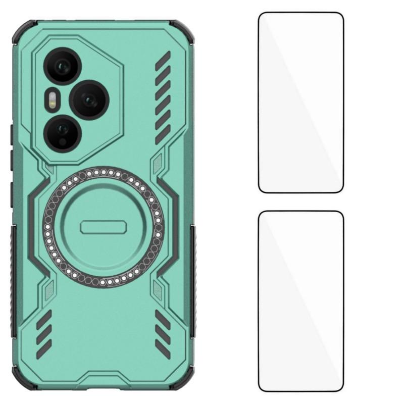 

For Honor 400 Pro 5G (Global) Magnetic Case WANLONFENG DJ Series PC TPU Phone Cover with 2Pcs Tempered Glass Film Green