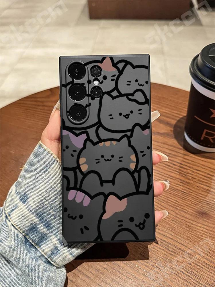 Cartoon Animal Cute Cat Phone Case For Samsung Galaxy S24 Ultra S23 FE S22 S20 Plus A15 A35 A50 A51 A54 A55 A71 A72 A73 Cover