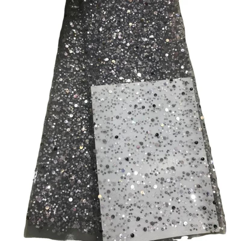 Luxury 3D Sequined Beaded Mesh Embroidered Lace Fabric Handmade Wedding Dress DIY Accessories Width 130cm 1Meter