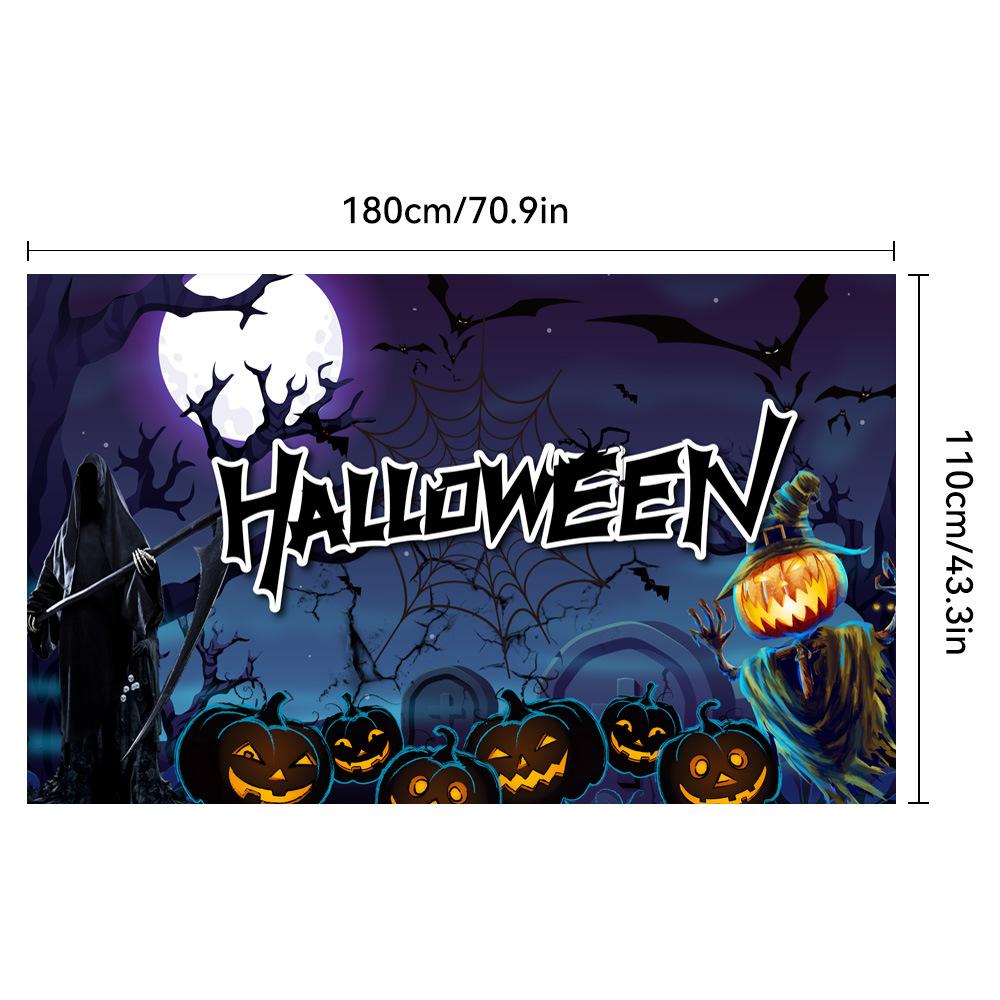 1pc Horro Halloween Party Backdrop Moon Skull Pumpkin Bats  Banner for Halloween Theme Party Decoration Cemetery Photocall Props