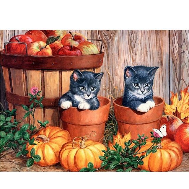 DIY 5D Diamond Painting Autumn Scenery Full Round Square Drill Resin Animal Diamont Embroidery Cat Cross Stitch Home Decor Gift