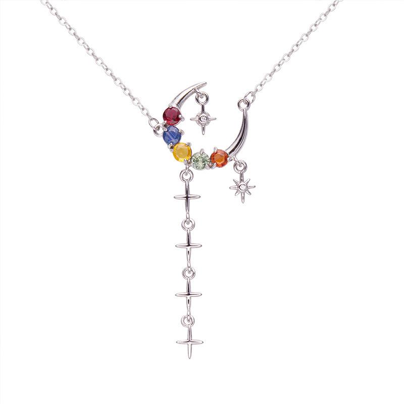 Natural Citrine Color Sapphire Pendant Necklace Women'S S925 Silver Color Treasure Jewelry Moon Star Design